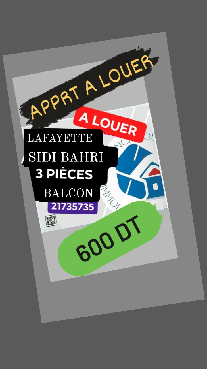 Bab Bhar Hedi Chaker Location Appart. 3 pices Apprt 3 p lafayette sidi bahri 600 dt
