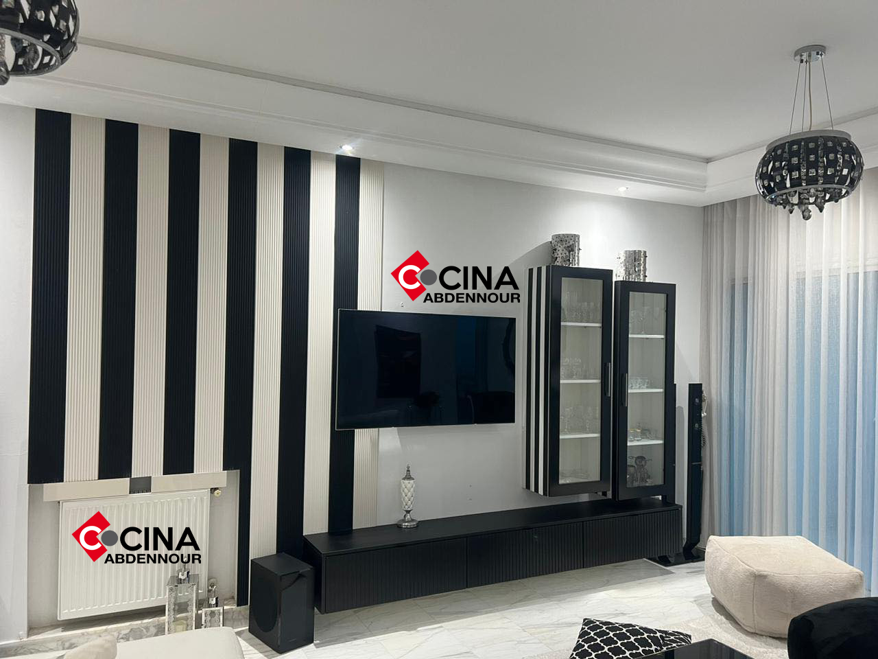 La Soukra Sidi Frej Salon - Salle  manger  Meubles TV Meuble tv noir et blanc