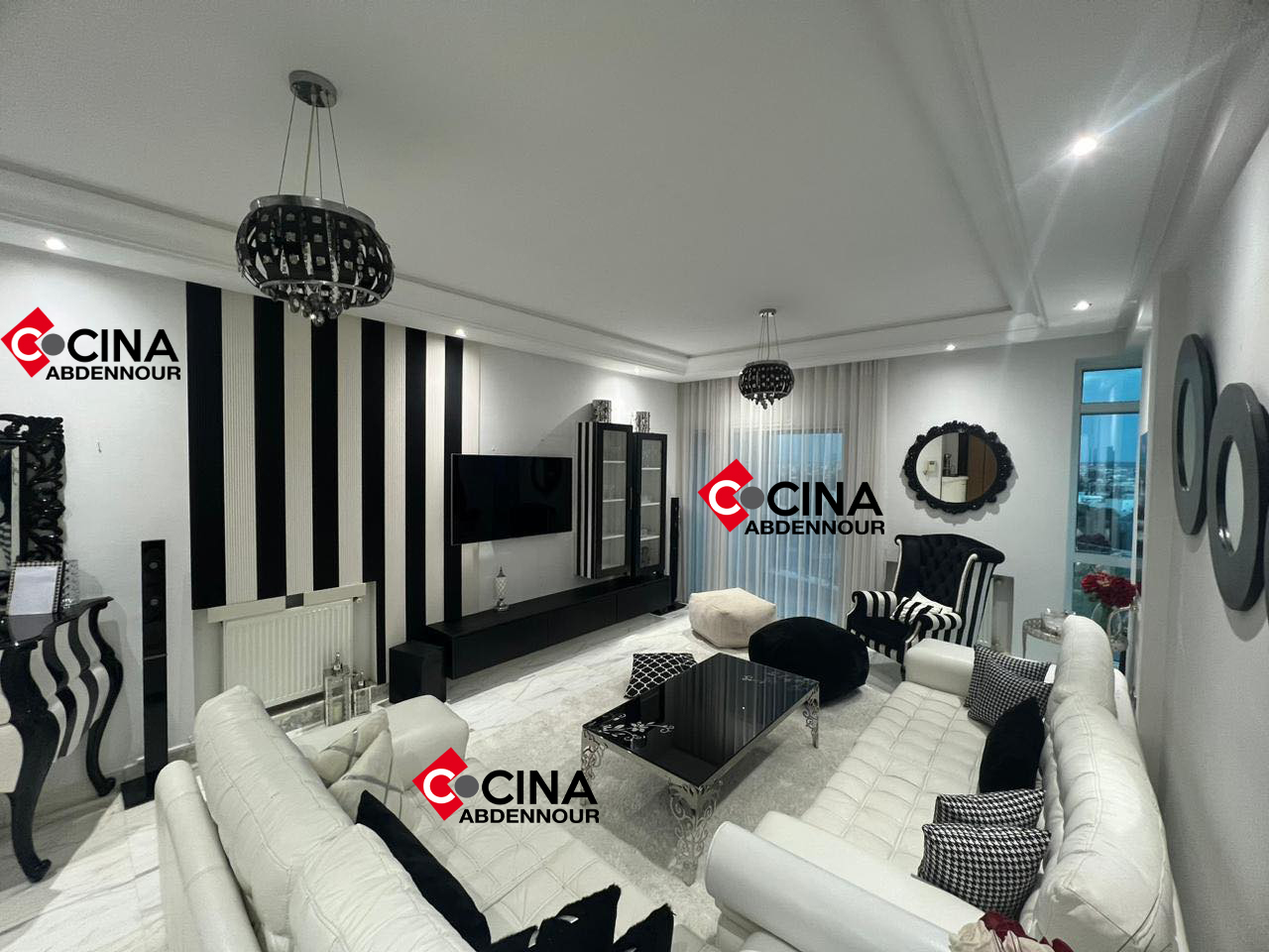 La Soukra Sidi Frej Salon - Salle  manger  Meubles TV Meuble tv noir et blanc