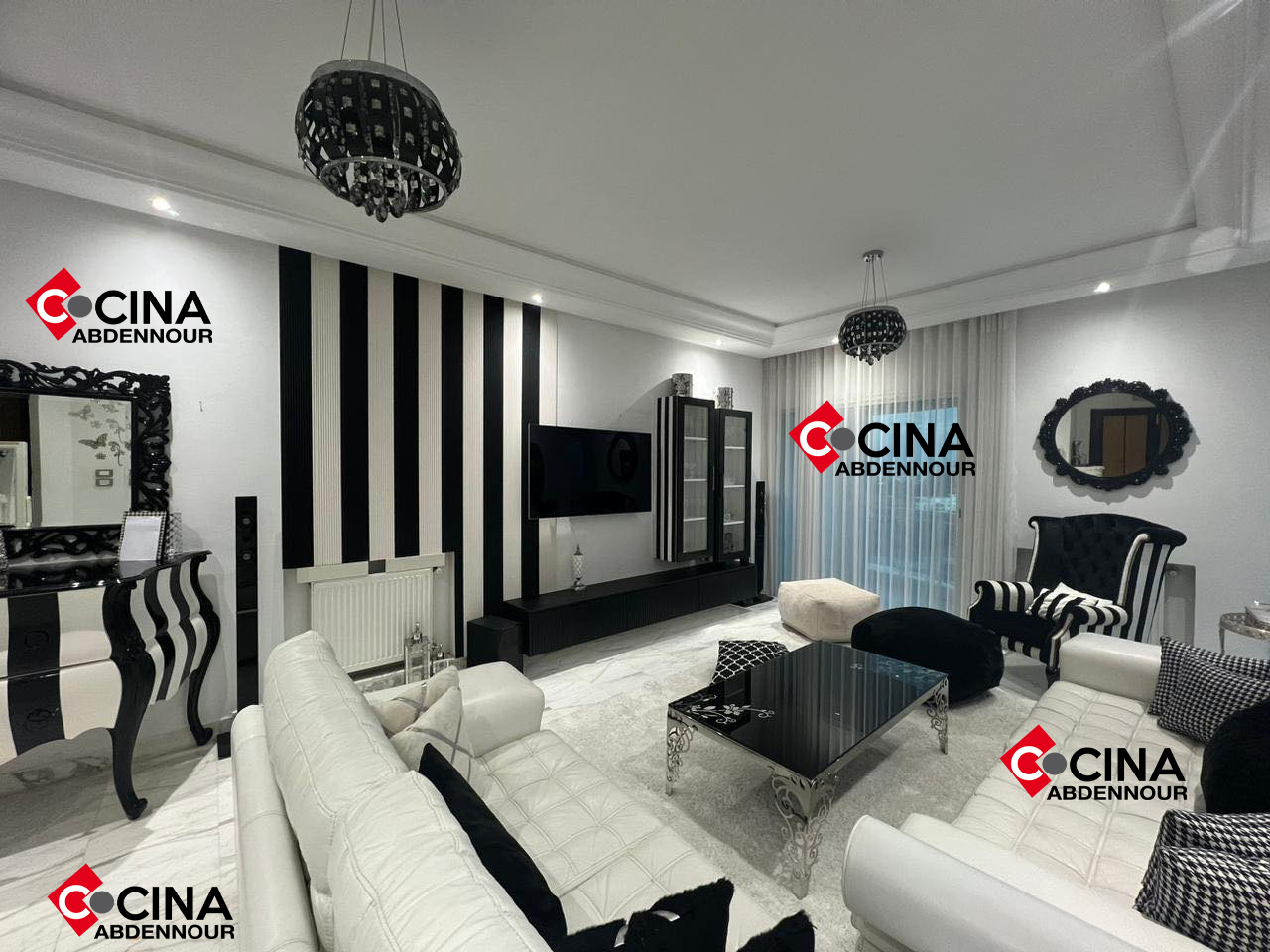 La Soukra Sidi Frej Salon - Salle  manger  Meubles TV Meuble tv noir et blanc