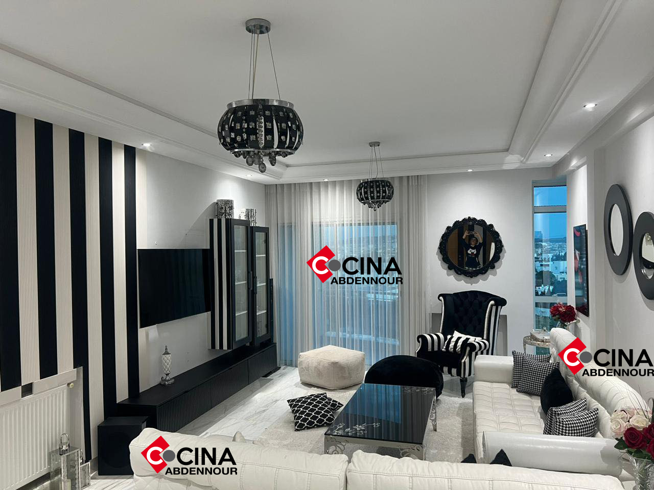 La Soukra Sidi Frej Salon - Salle  manger  Meubles TV Meuble tv noir et blanc