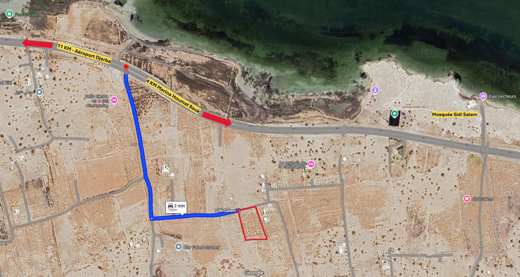 Djerba - Houmet Essouk Djerba  Terrain Terrain nu Terrain avec titre bleu  djerba