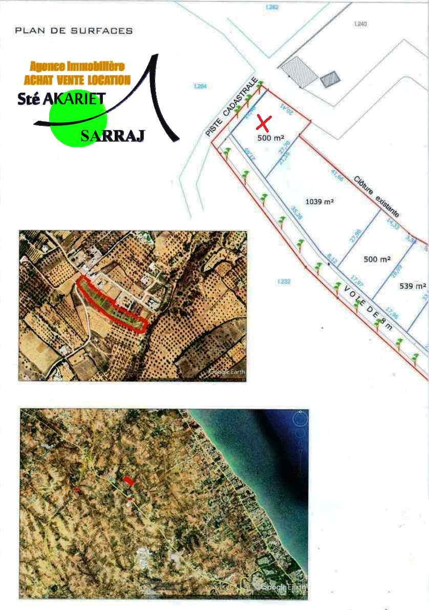 Akouda Chatt Meriem Terrain Terrain agricole Terrain 500m dans une lotissement priv  rmila