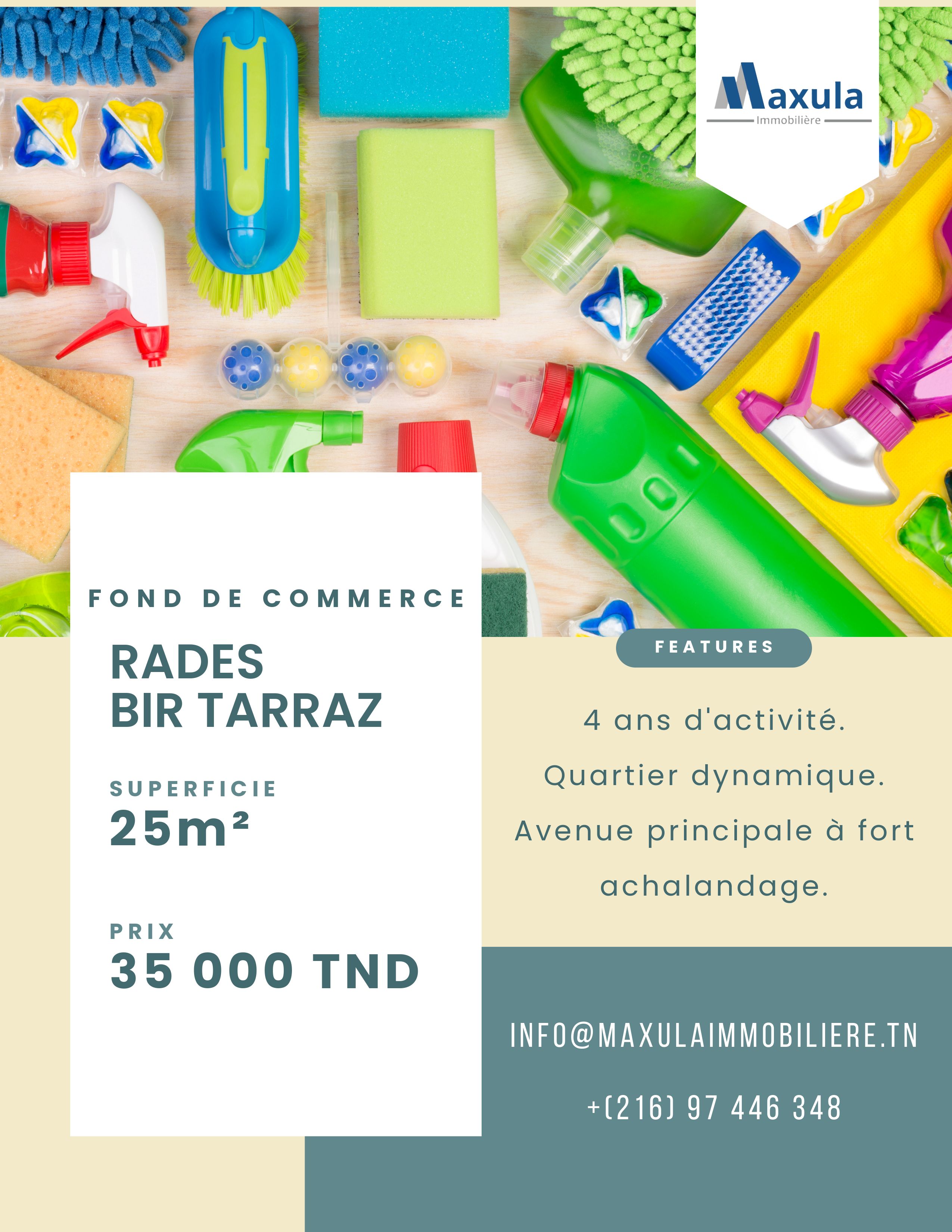 Rades Rades El Mrah Bureaux & Commerces Fond de Commerce Fdc produits menagers a rades bir tarraz