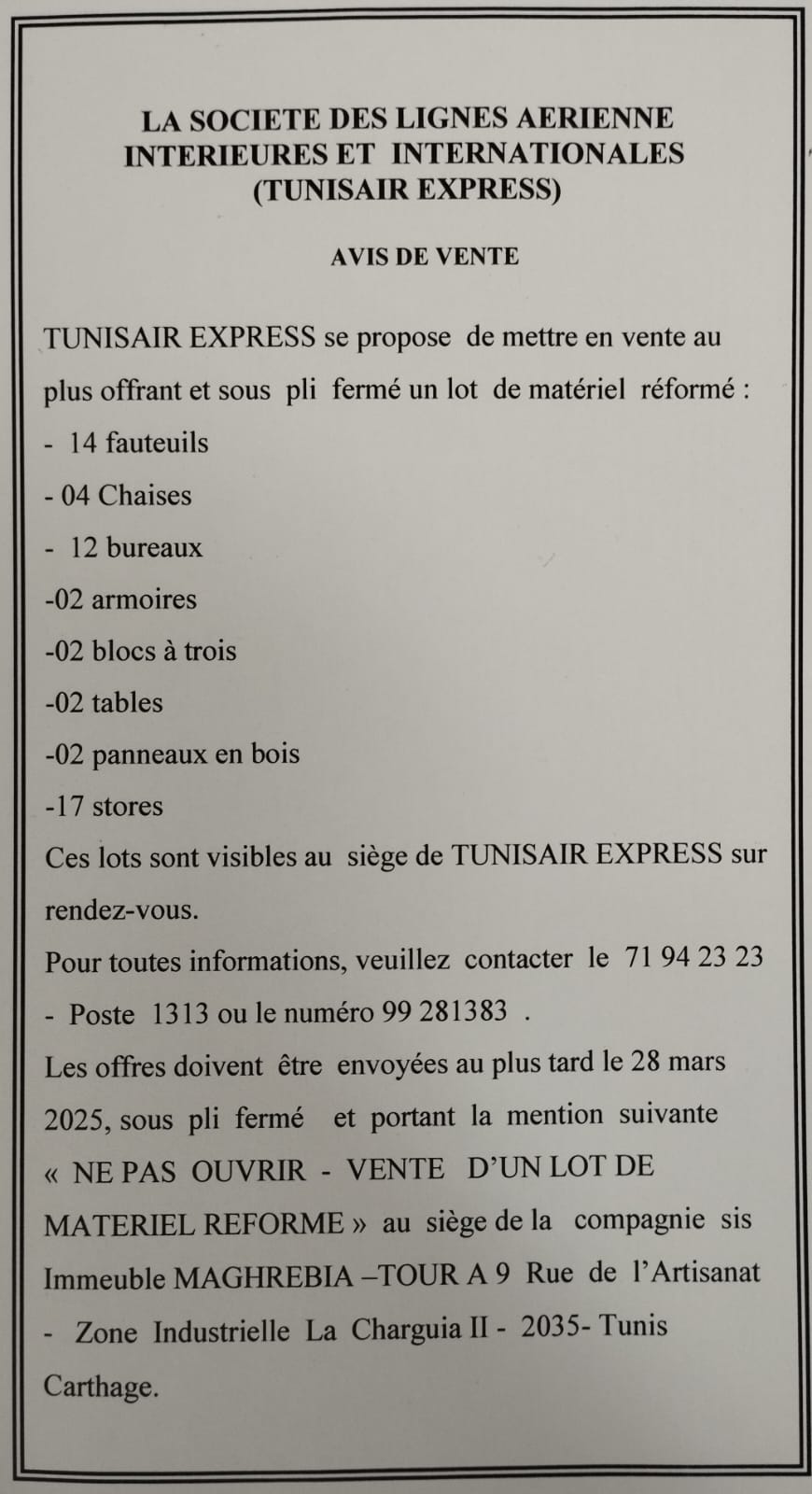 La Soukra Charguia 2 Meubles de bureau Bureaux - Tables Matriels de bureau rform