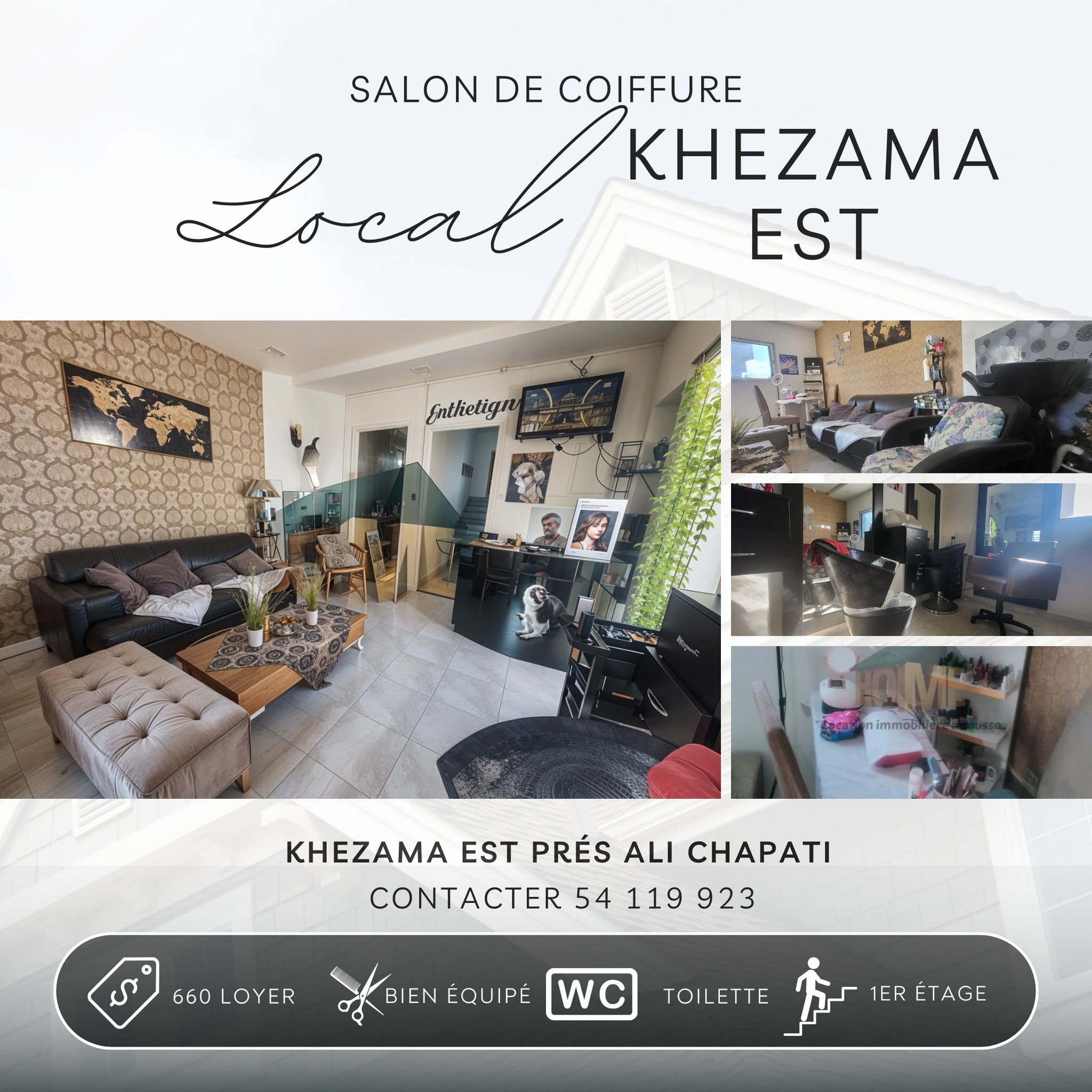 Sousse Ville Sousse Vente Appart. 1 pice Matrielle du salon de coiffure bien quip