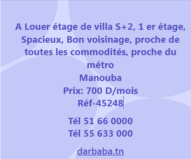 Mannouba La Mannouba Location Appart. 2 pices Al tage de villa s2 ref 7788