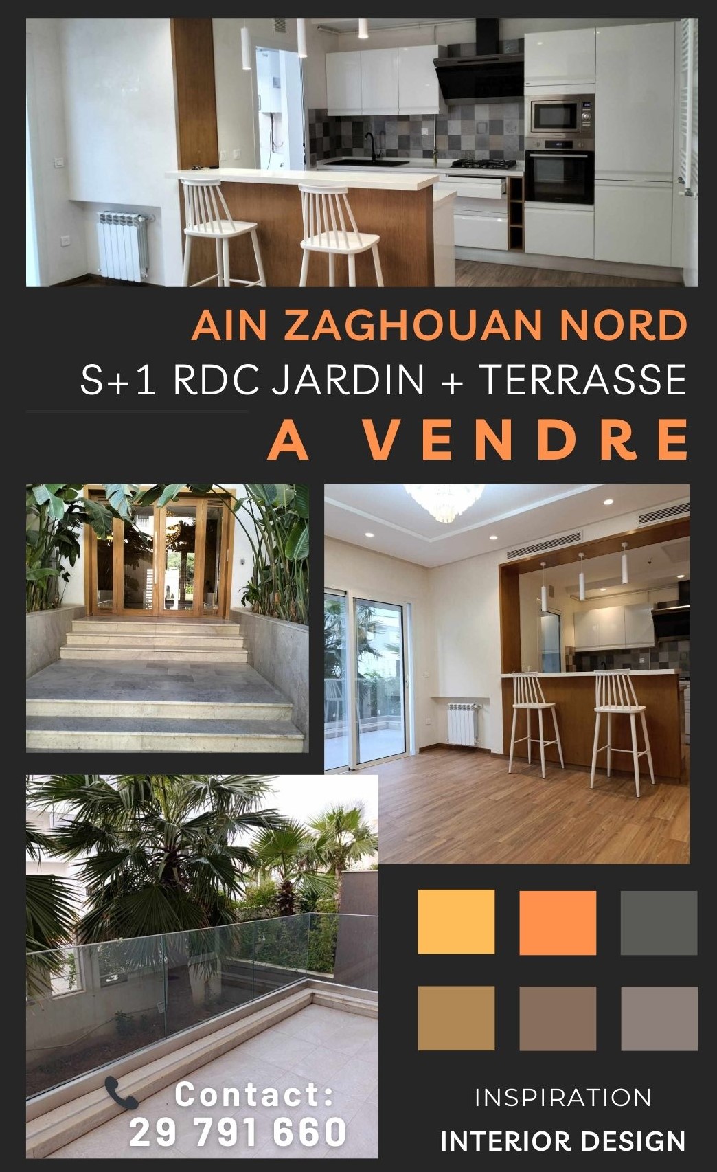 Ain Zaghouan Jardins de Carthage Vente Appart. 1 pice Grand s1 rdc ain zaghouan nord