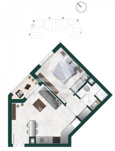 La Marsa Gammart Vente Appart. 1 pice Appartement s1   sur plan  hh-ref5654a