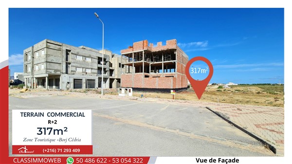 Hammam Chatt Borj Cedria Terrain Terrain nu Terrain de 317 m2 de coin  commercial  rsidentiel