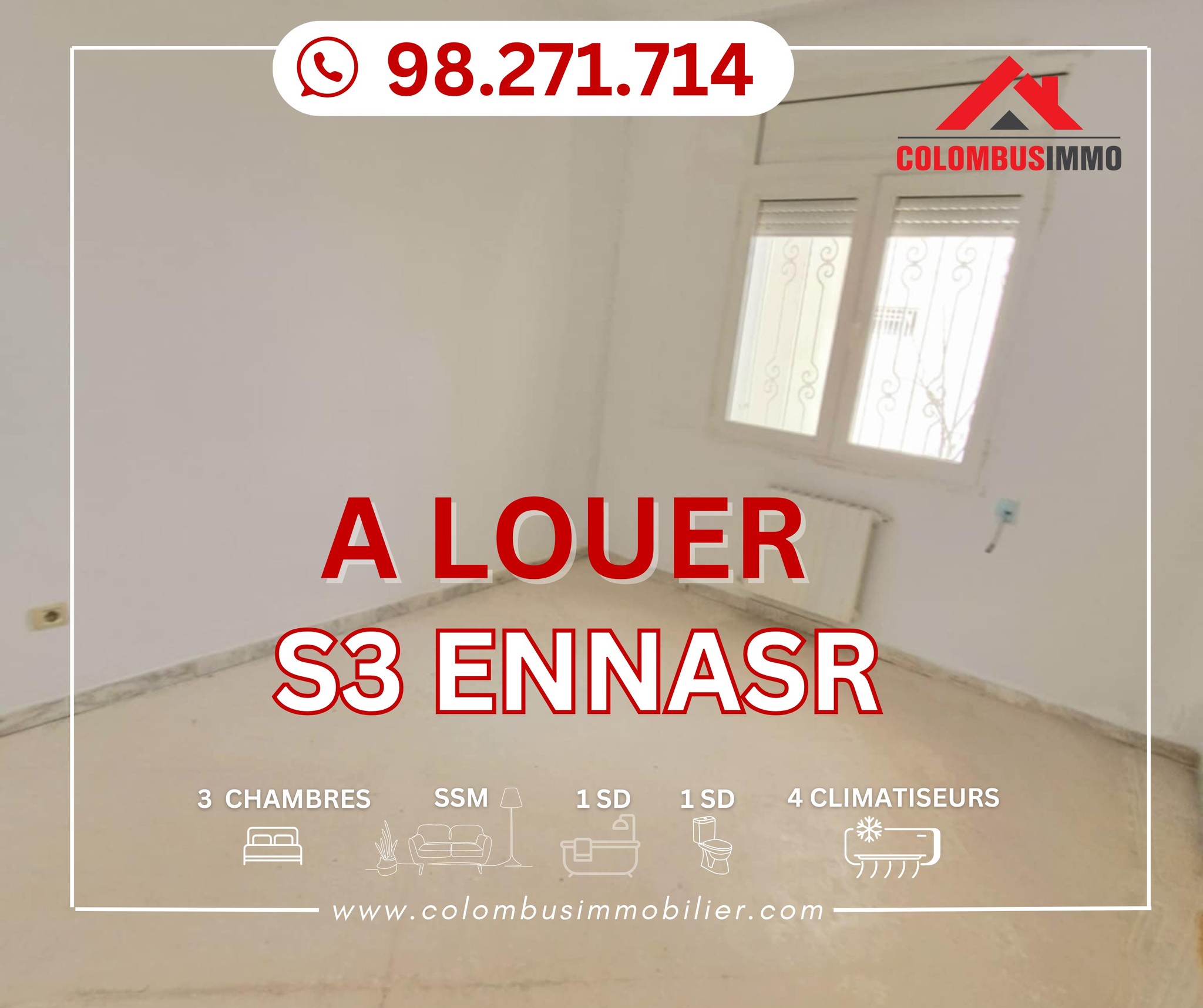 Mnihla Cite Ennasr Location Appart. 4 pices Appartement s3  ennaser1