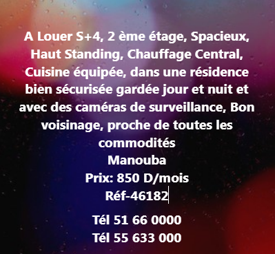 Mannouba La Mannouba Location Appart. 4 pices Appartement s4 rf 46182
