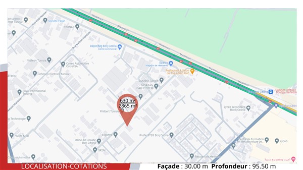 Hammam Chatt Bir El Bey Terrain Terrain nu Local industriel 630 m2 sur 2865  bir elbey