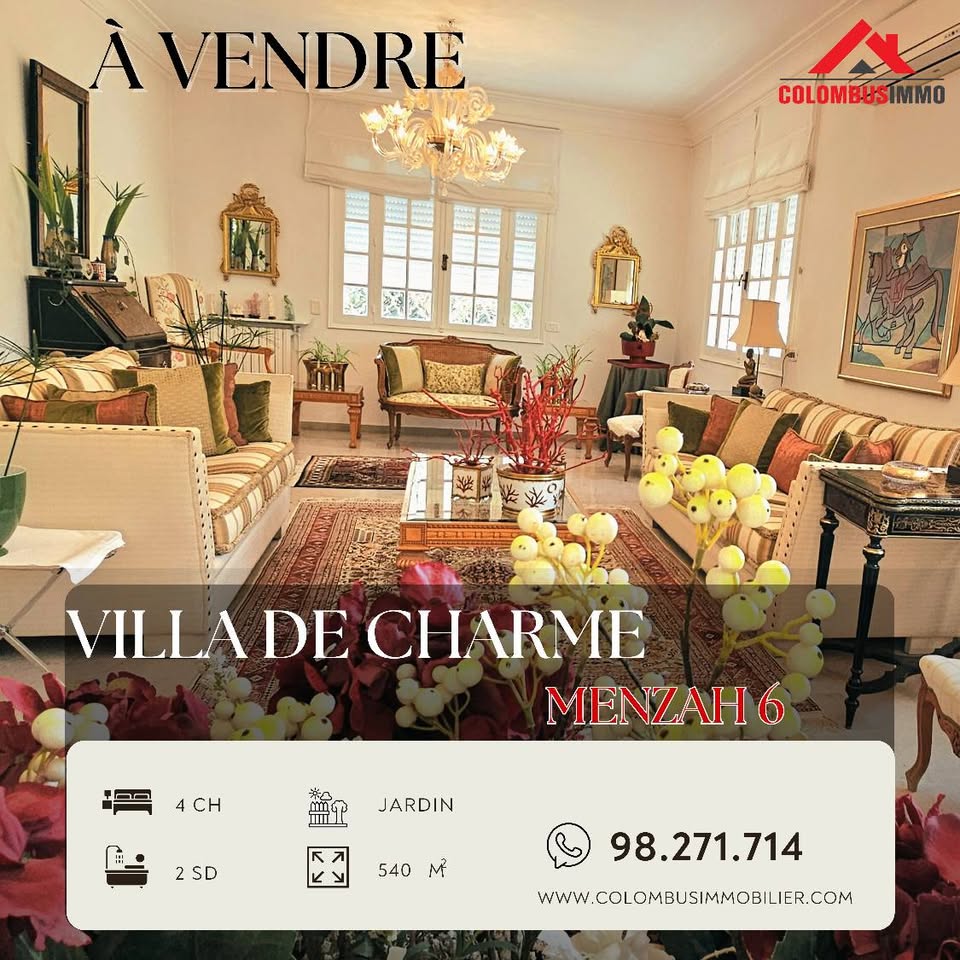 Ariana Ville El Menzah 6 Vente Maisons Villa au charme architectural avec jardin