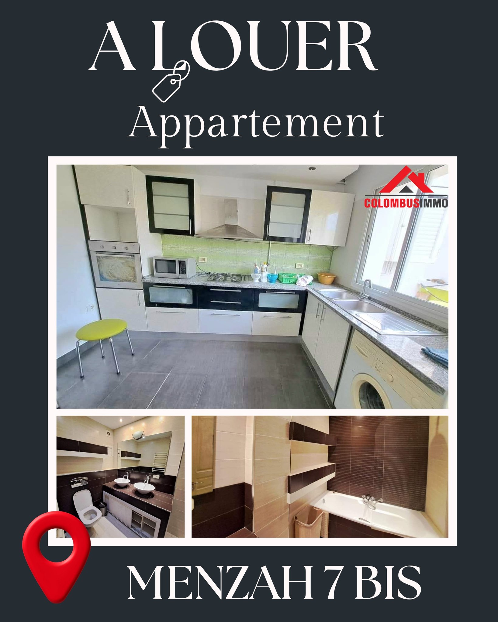Ariana Ville El Menzah 7 Location Appart. 3 pices Appartement s2  menzah7 bis