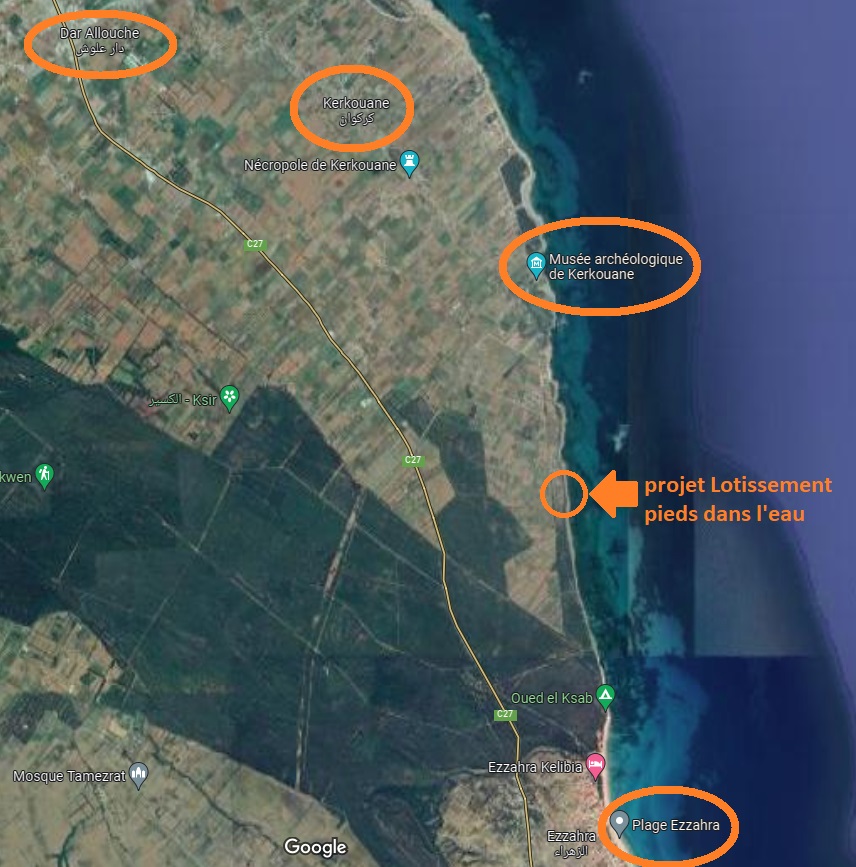 Kelibia Kerkouane Terrain Terrain nu Projet lotissement priv pieds dans l'eau