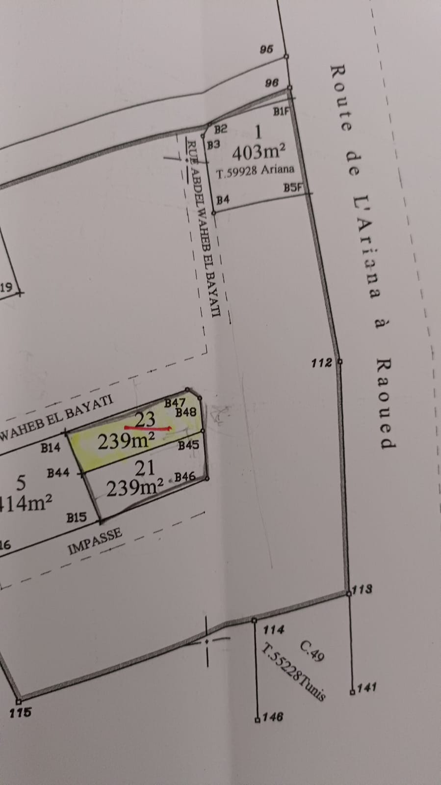 Raoued Jaafar 1 Vente Surfaces Terrain de 478 m2  jaafar