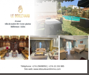 Nabeul Cite El Mahrsi 1 Location Maisons Villa de maitre s 5  avec piscine  ref1122a