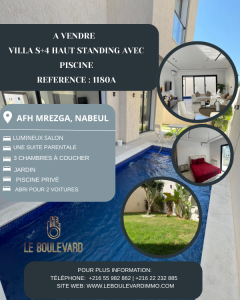 Nabeul Cite Universitaire Vente Maisons A  villa s4 avec piscine  afh ref1180a