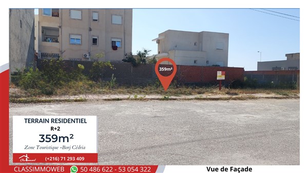 Hammam Chatt Borj Cedria Terrain Terrain nu Terrain de 359 m2  490tnd le m2