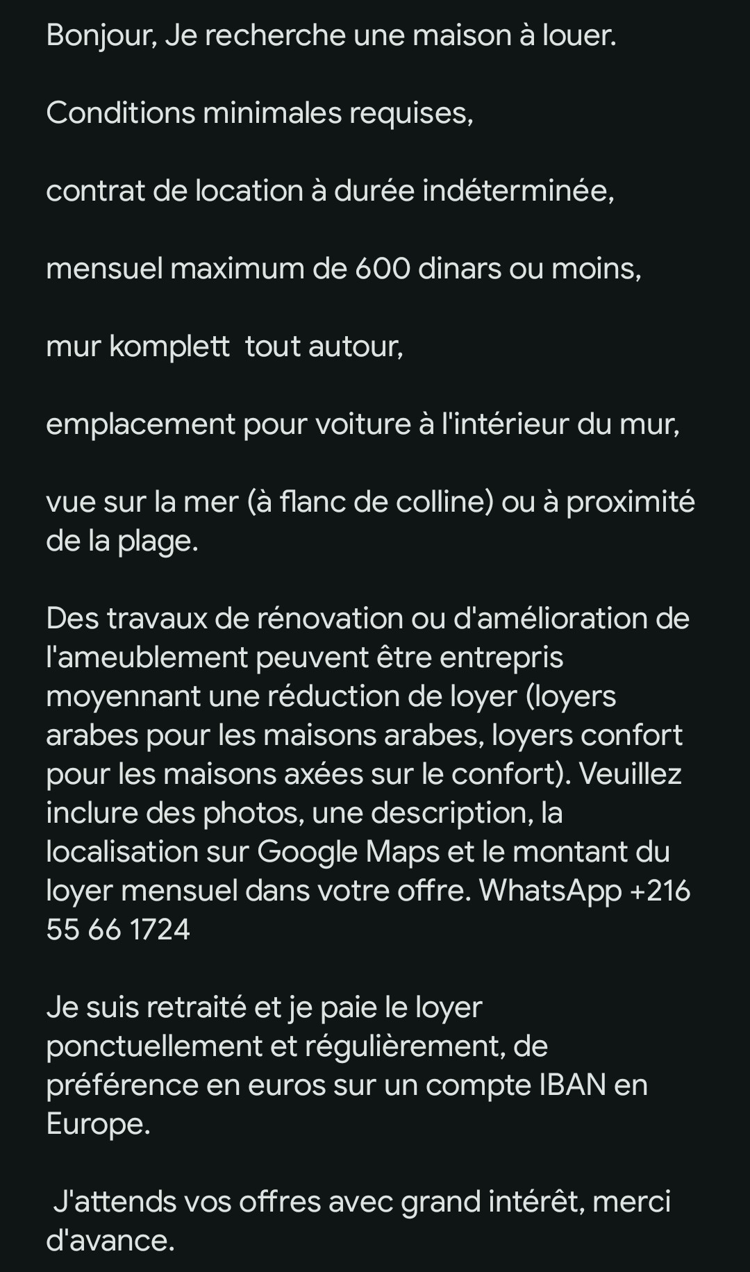 Nabeul Nabeul Location Maisons Cherche maison  auf cap bon