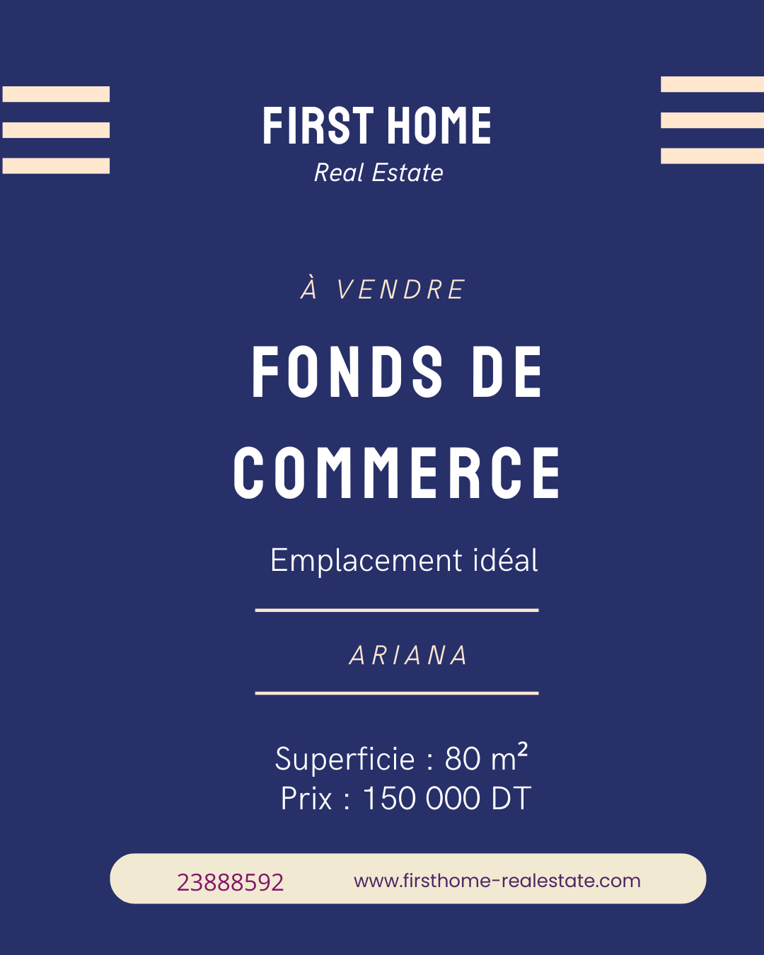 Ariana Ville Ariana Vente Surfaces Fonds de commerce