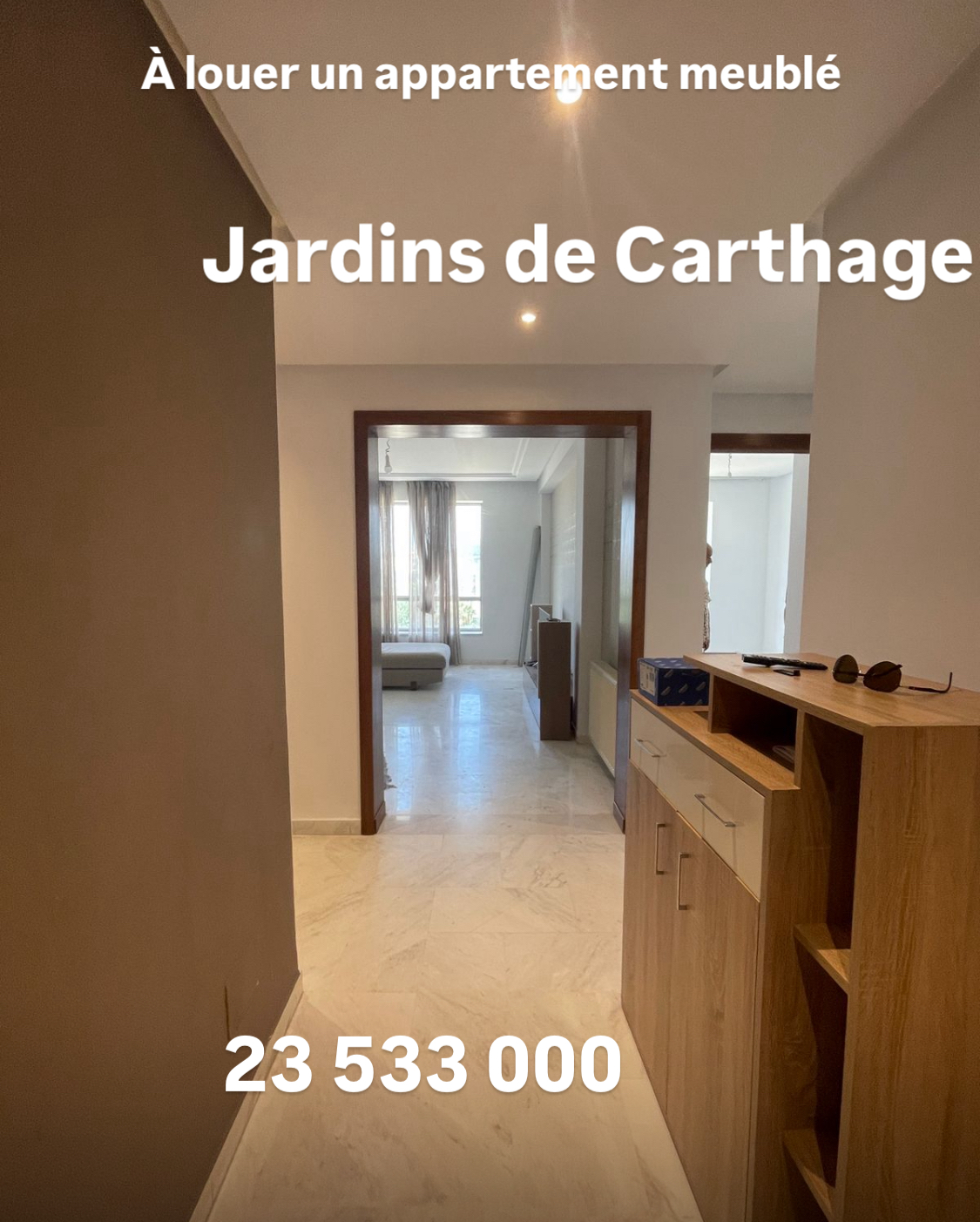 Ain Zaghouan Jardins de Carthage Location Appart. 3 pices Appartement meubl jardins de carthage