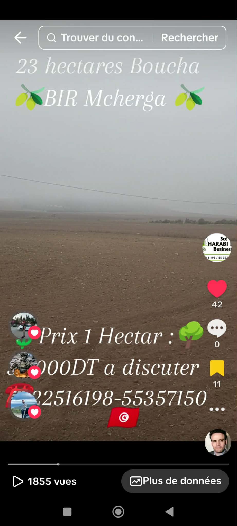 Bir Mcherga&nbsp;Boucha&nbsp;Terrain&nbsp;Terrain agricole&nbsp;23 hectares excellentes sol fertile