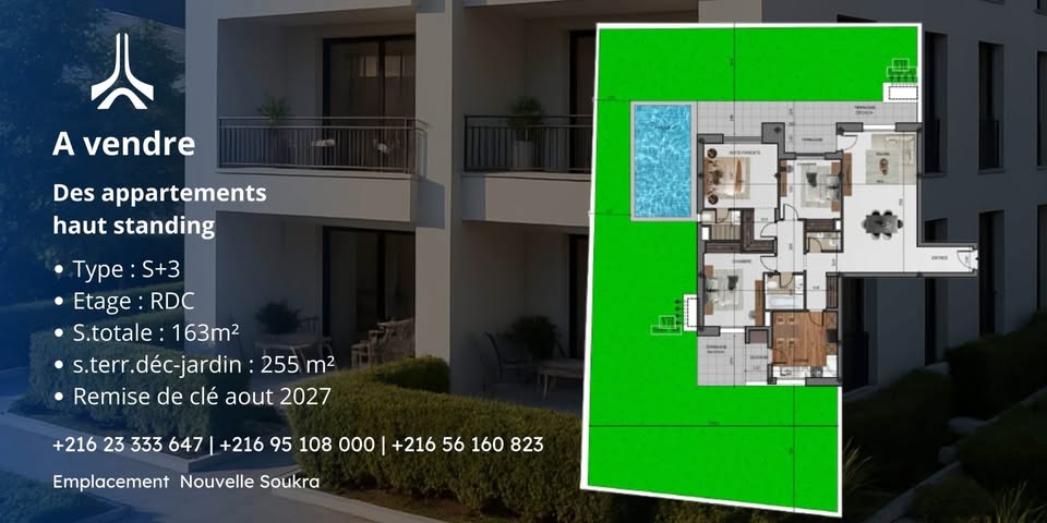 La Marsa El Aouina Vente Appart. 1 pice Appartement  proche de toutes les commodits