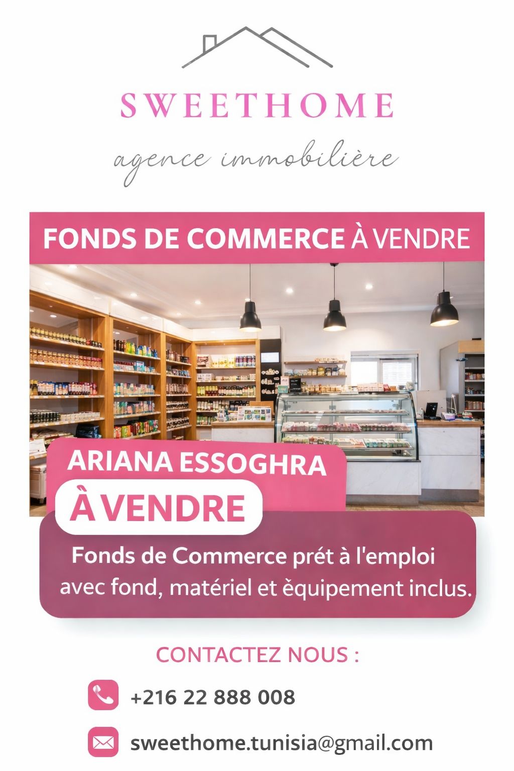 Ariana Ville&nbsp;Ariana&nbsp;Bureaux & Commerces&nbsp;Fond de Commerce&nbsp;Fonds de commerce � ariana essoghra