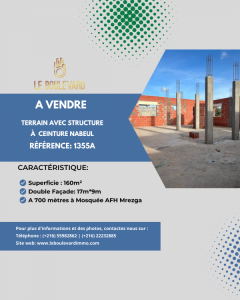 Nabeul Nabeul Vente Surfaces A  terrain double faade avec ref1356a