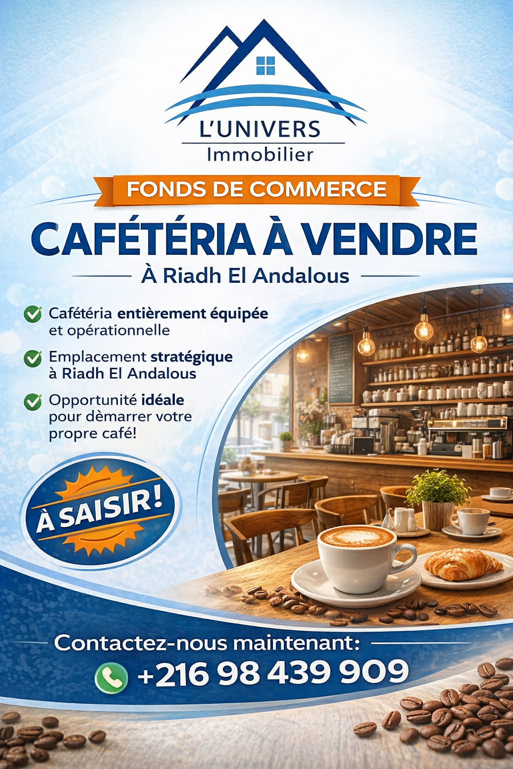 Ariana Ville&nbsp;Riadh Landlous&nbsp;Bureaux & Commerces&nbsp;Fond de Commerce&nbsp;Fond de commerce cafeteria