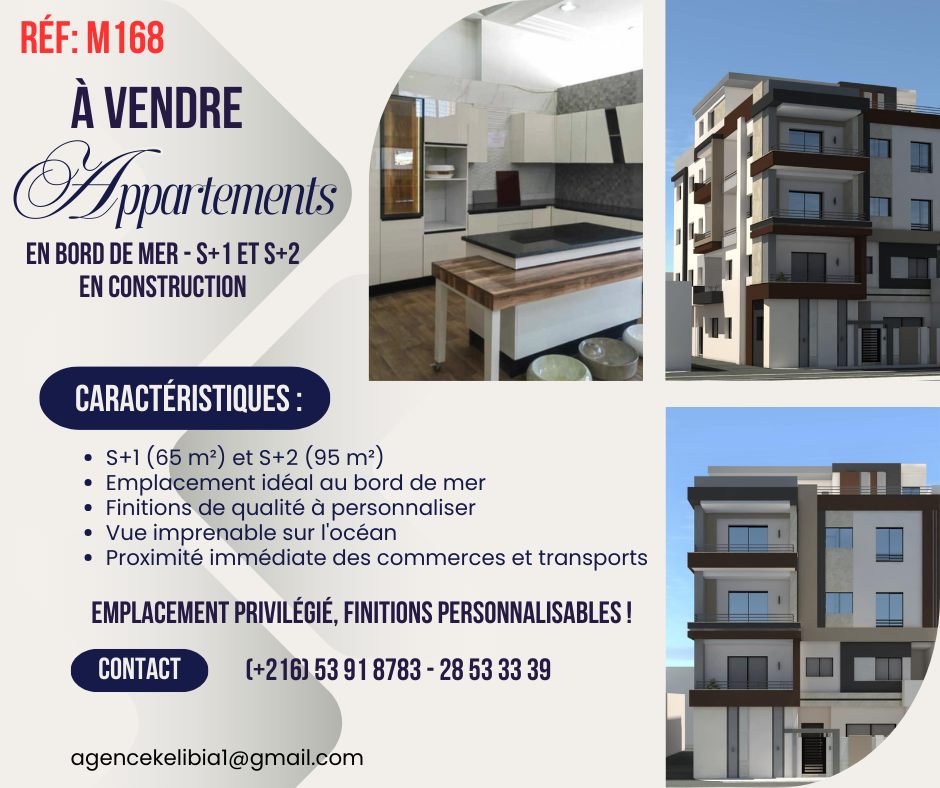 Hammam El Ghezaz&nbsp;Ezzahra&nbsp;Vente&nbsp;Appart. 1 pi�ce&nbsp;Des appartements  � ezzahra k�libia