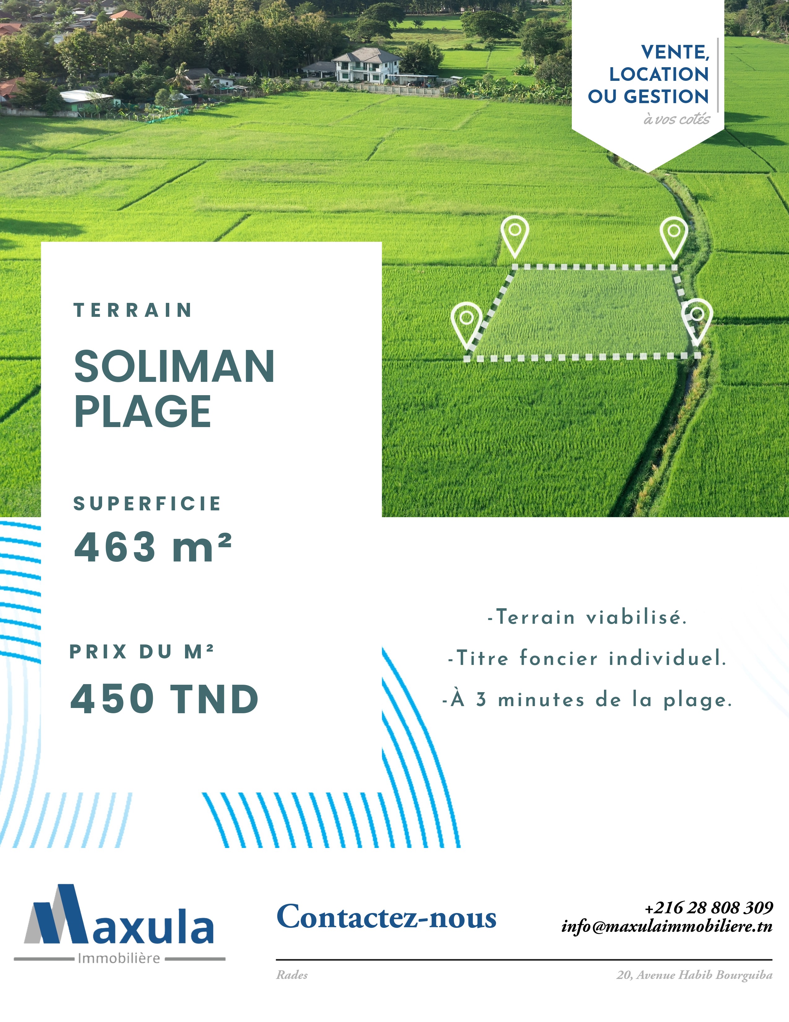 Soliman&nbsp;Soliman&nbsp;Terrain&nbsp;Terrain nu&nbsp;Terrain de 463m a soliman plage