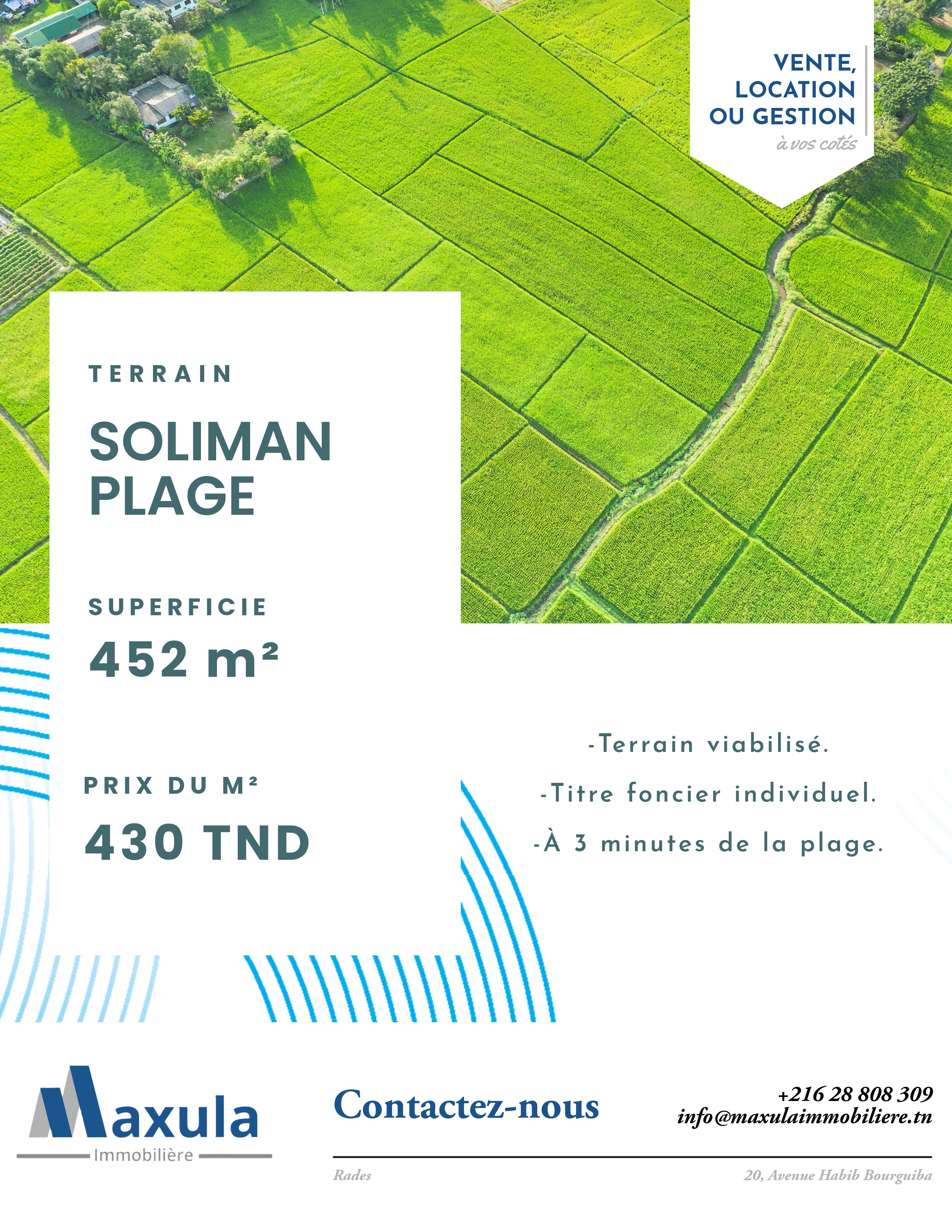 Soliman&nbsp;Soliman&nbsp;Terrain&nbsp;Terrain nu&nbsp;Terrain de 452m a soliman plage
