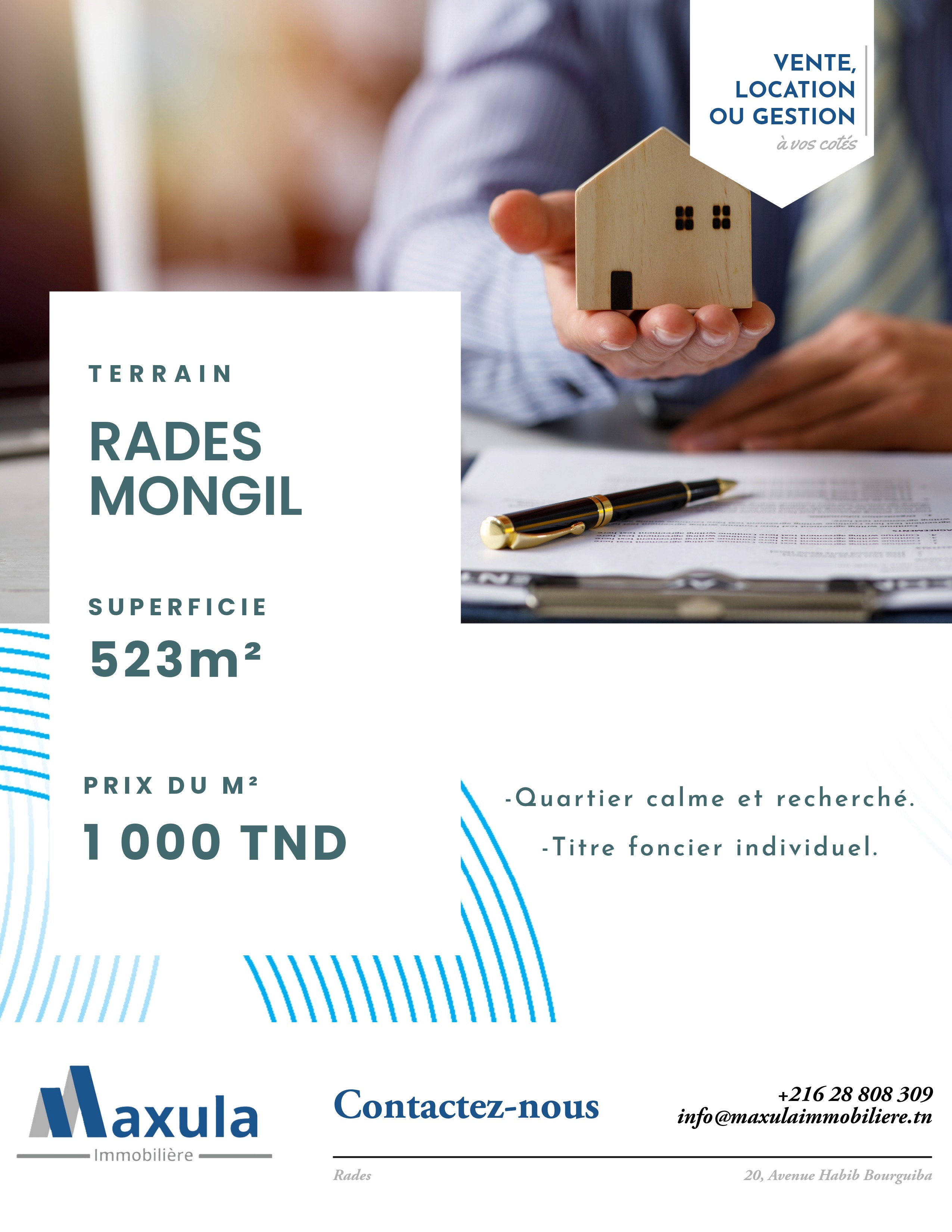Rades&nbsp;Rades Mongil&nbsp;Terrain&nbsp;Terrain nu&nbsp;Terrain de 523m a rades mongil