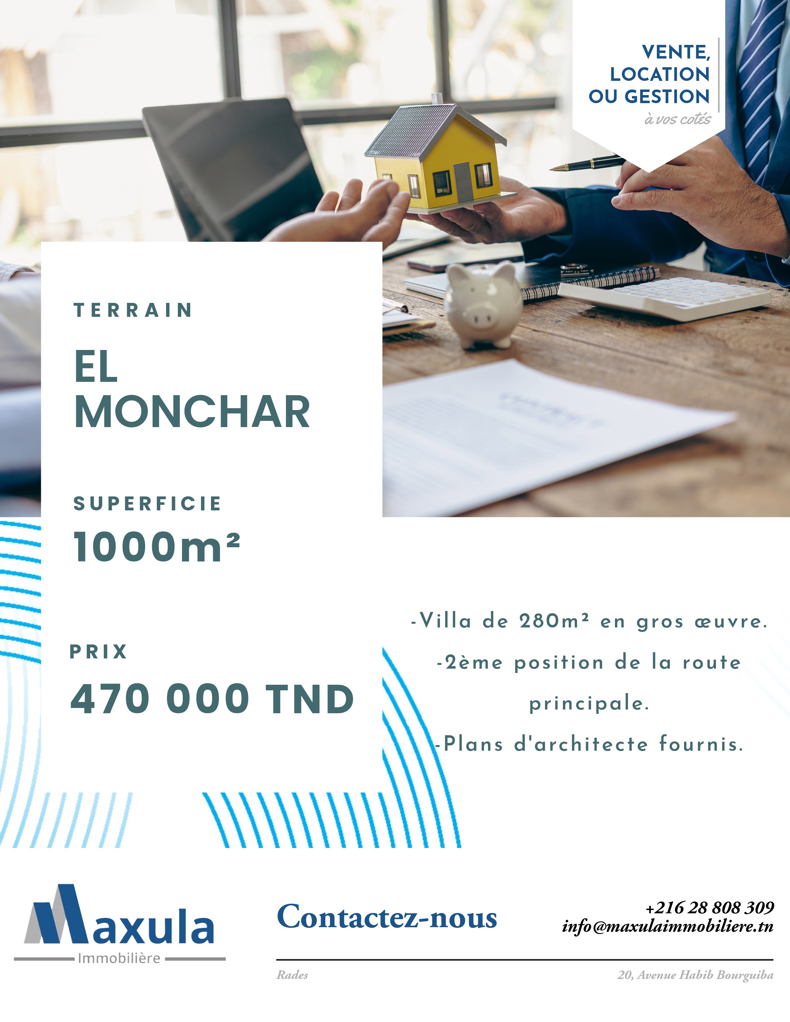 Hammamet&nbsp;Sidi Jedidi&nbsp;Vente&nbsp;Maisons&nbsp;Terrain cloture de 1000m a el monchar