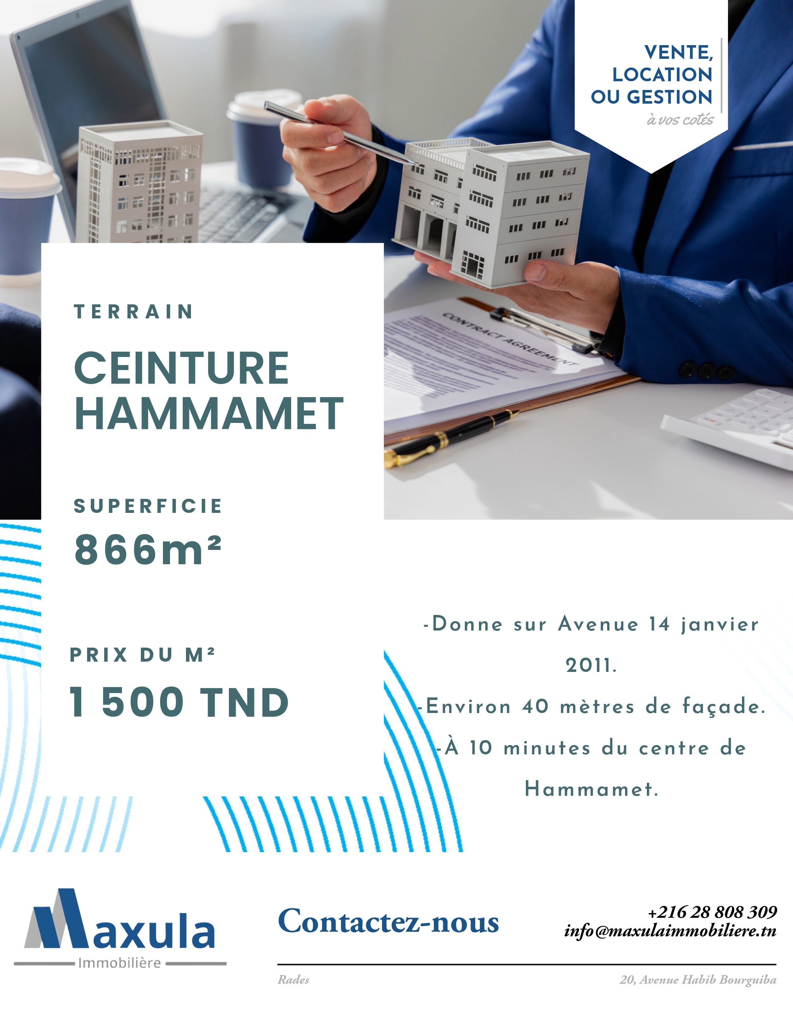Hammamet&nbsp;Hammamet&nbsp;Terrain&nbsp;Terrain nu&nbsp;Terrain de 866m sur la ceinture de hammamet