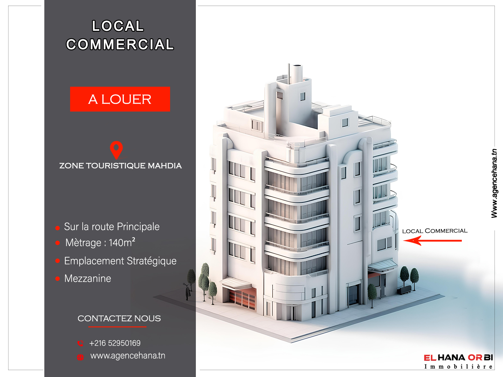 Mahdia&nbsp;Mahdia&nbsp;Bureaux & Commerces&nbsp;Surfaces&nbsp;Local en zone touristique sur la route principale