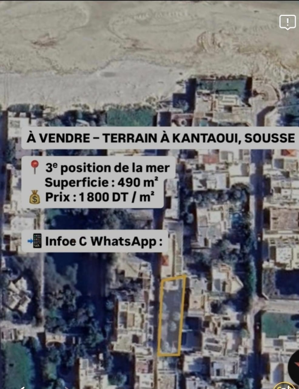 Hammam Sousse&nbsp;El Kantaoui&nbsp;Terrain&nbsp;Terrain nu&nbsp;Terrain kantoui 490 m � sousse