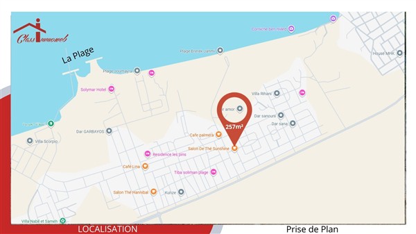 Hammam Chatt&nbsp;Borj Cedria&nbsp;Terrain&nbsp;Terrain nu&nbsp;Terrain de 257 m2 de coin com r�sid 670 tnd le m2