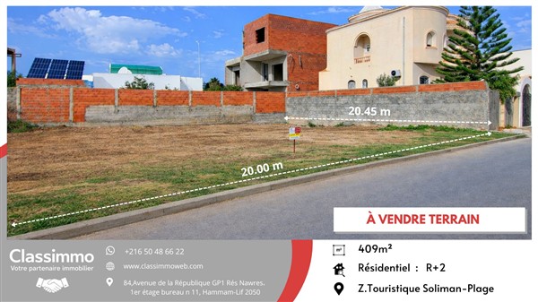Hammam Chatt&nbsp;Borj Cedria&nbsp;Terrain&nbsp;Terrain nu&nbsp;Terrain de 409 m2 � 485 tnd le m2