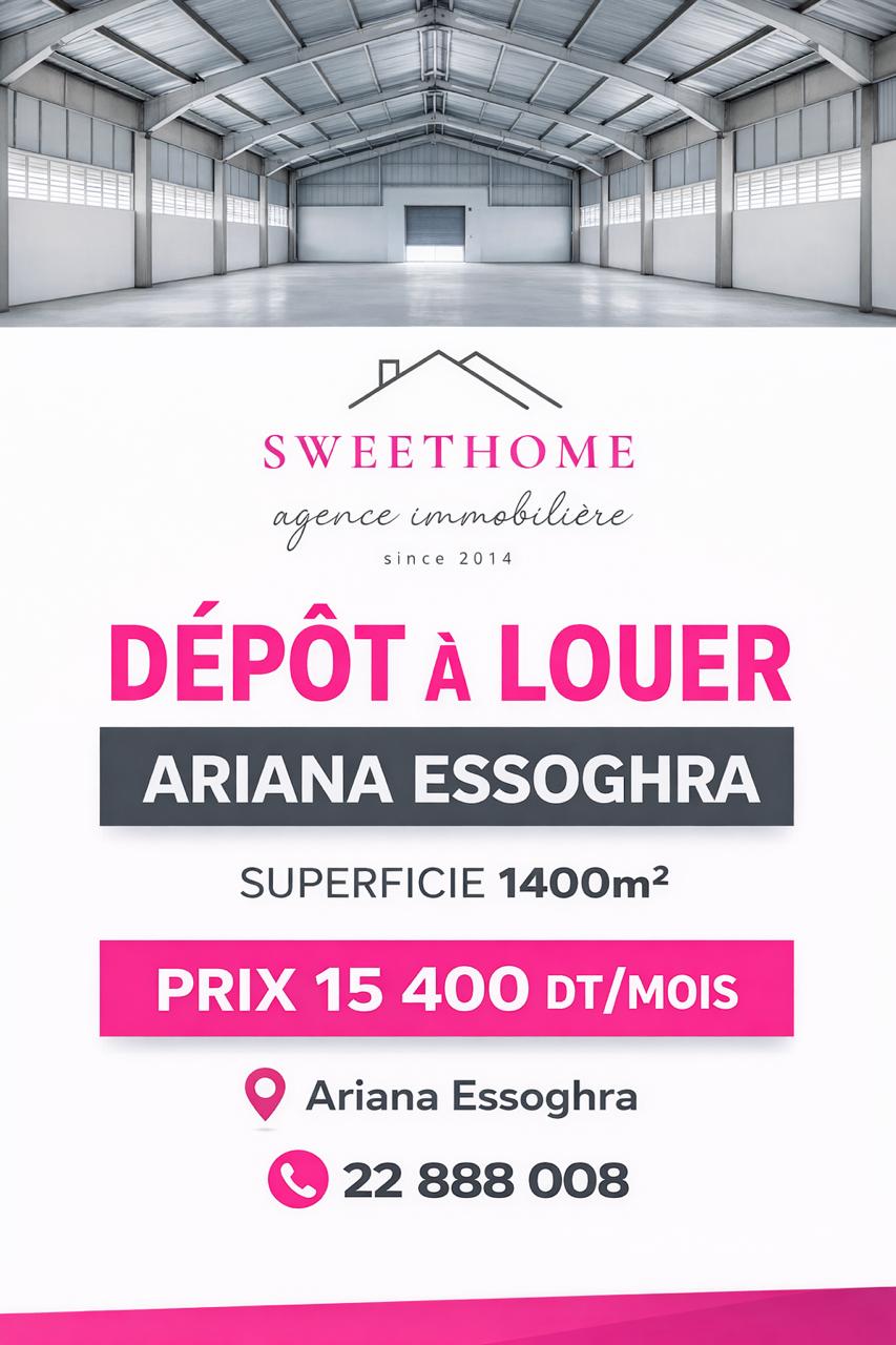 Ariana Ville&nbsp;Ariana&nbsp;Bureaux & Commerces&nbsp;Surfaces&nbsp;D�p�t 1400m2 � ariana essoghra