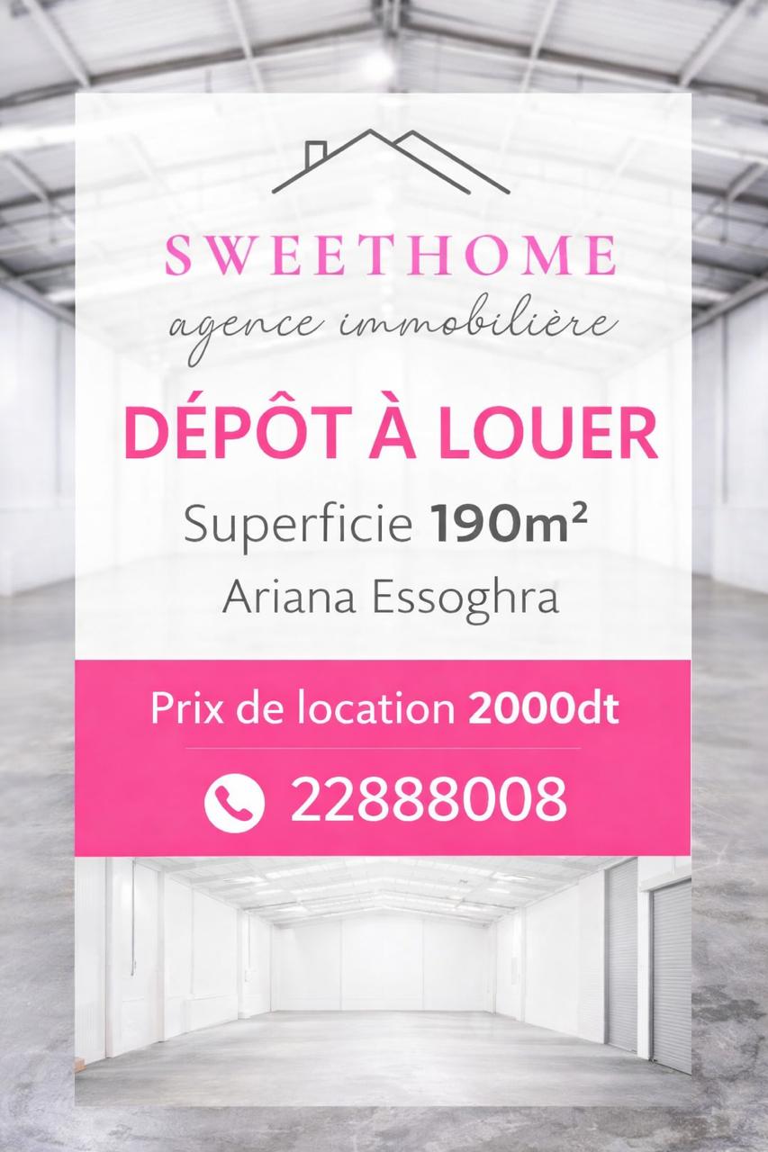 Ariana Ville&nbsp;Ariana&nbsp;Bureaux & Commerces&nbsp;Surfaces&nbsp;D�pot en 190m2 � ariana essoghra