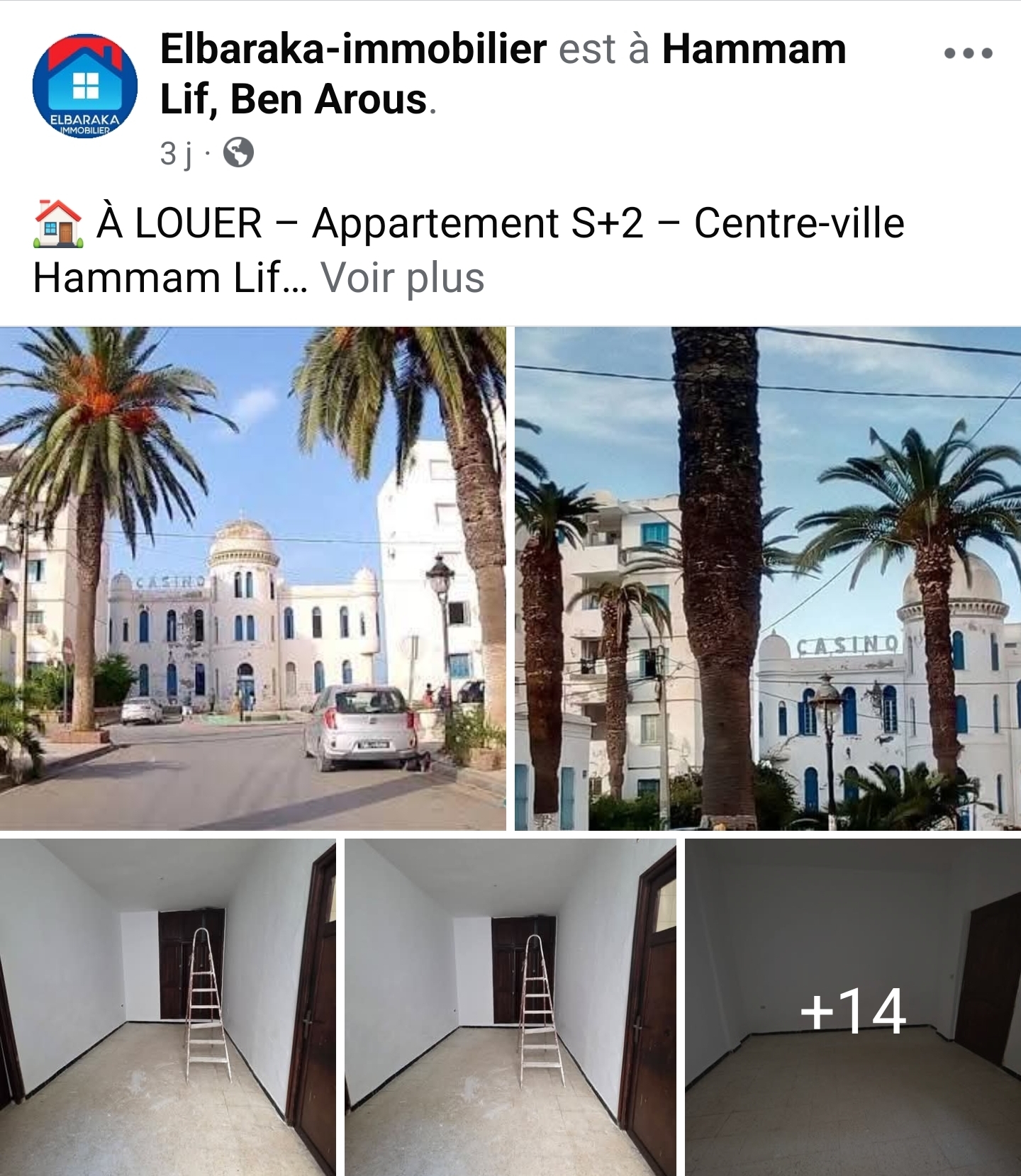 Hammam Lif&nbsp;Hammam Lif&nbsp;Location&nbsp;Appart. 3 pi�ces&nbsp;Rdc s2 centre ville hammam lif 450dt