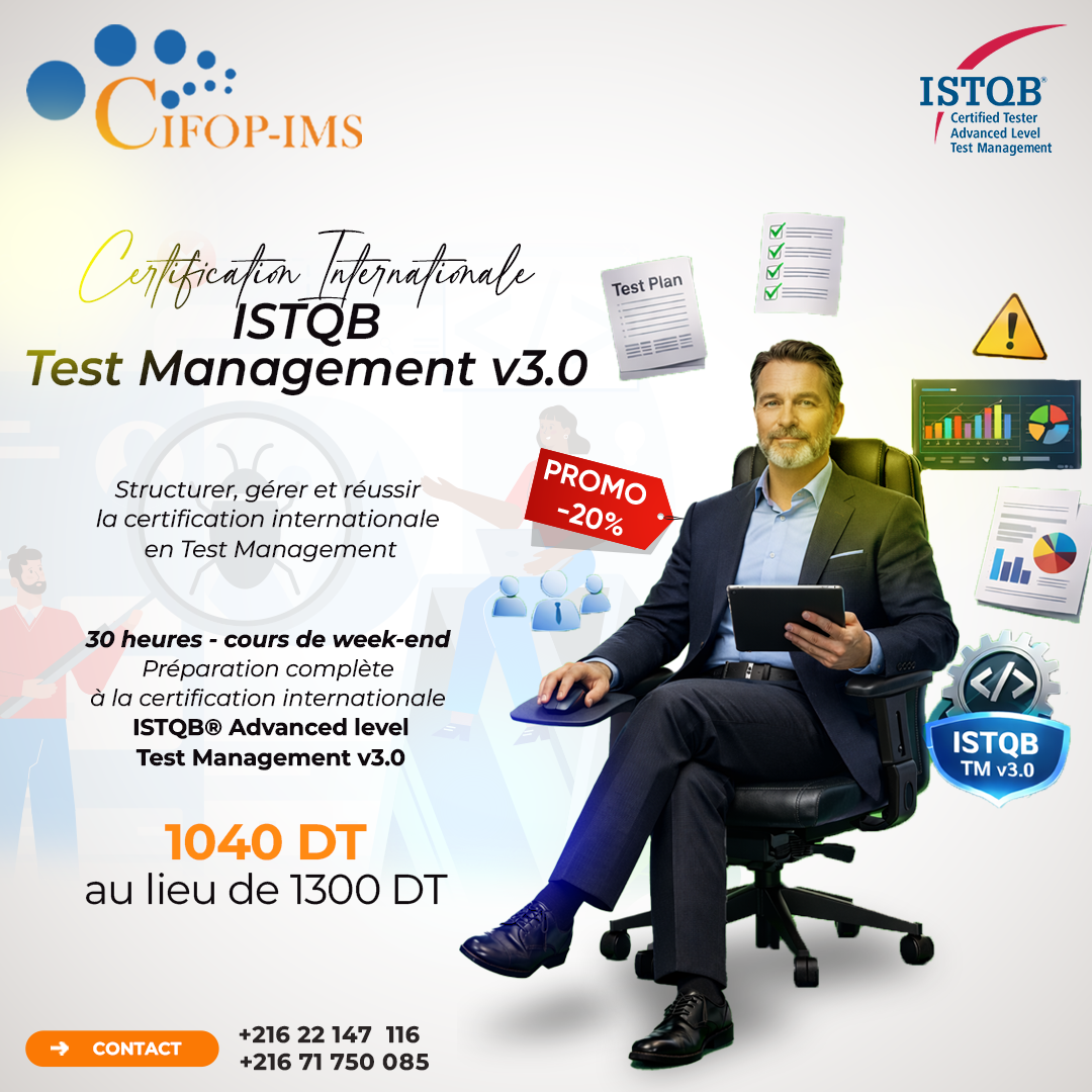 El Menzah&nbsp;El Menzah 1&nbsp;En groupe&nbsp;Autre&nbsp;Formation test management