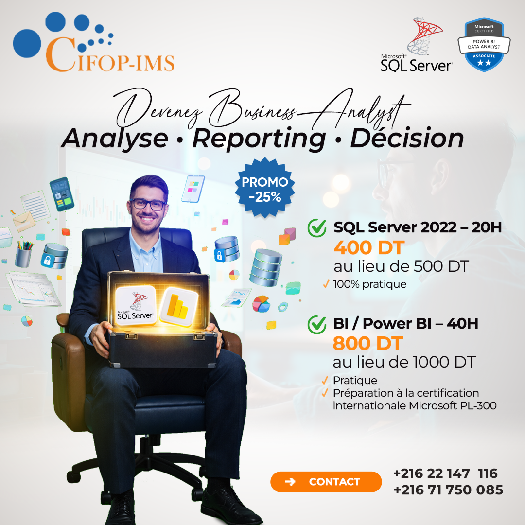 El Menzah&nbsp;El Menzah 1&nbsp;En groupe&nbsp;Autre&nbsp;Formation data analyst