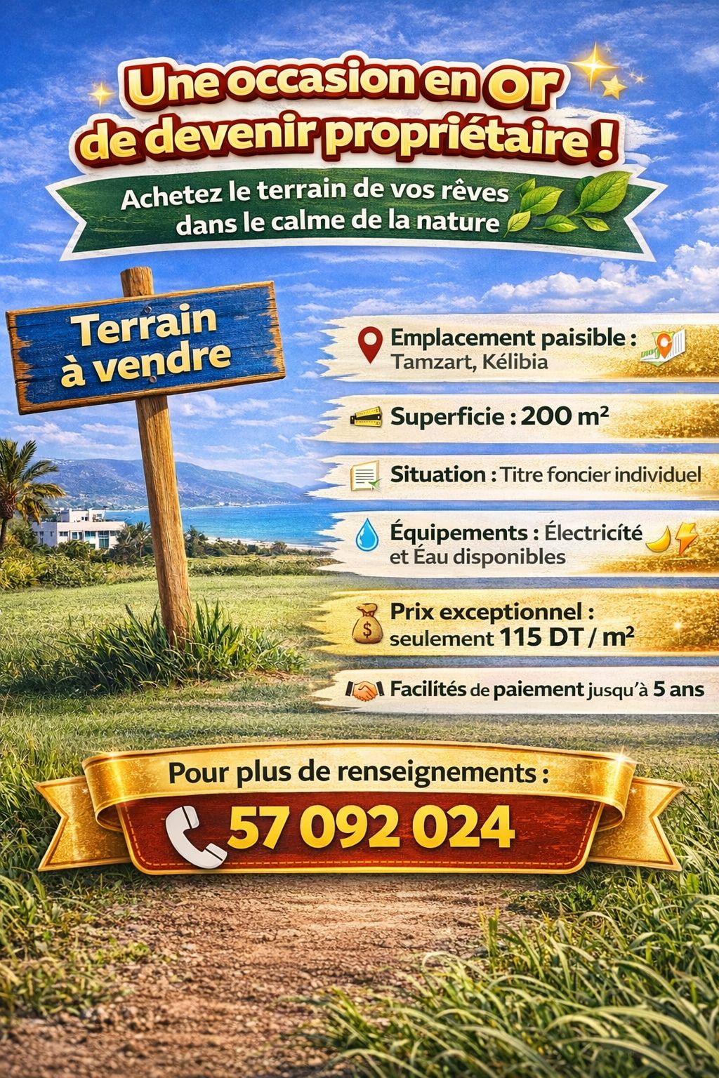 Kelibia&nbsp;Kelibia&nbsp;Terrain&nbsp;Terrain agricole&nbsp;Terrain  situ� a tamzarat k�libia prix raisonnable