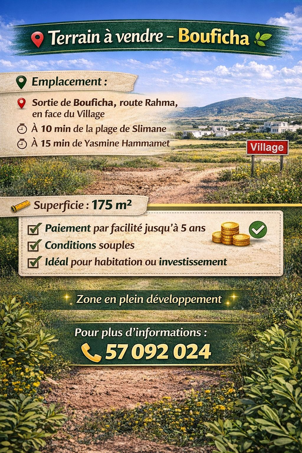 Bou Ficha&nbsp;Bou Ficha&nbsp;Terrain&nbsp;Terrain agricole&nbsp;Terrain superficie 732m