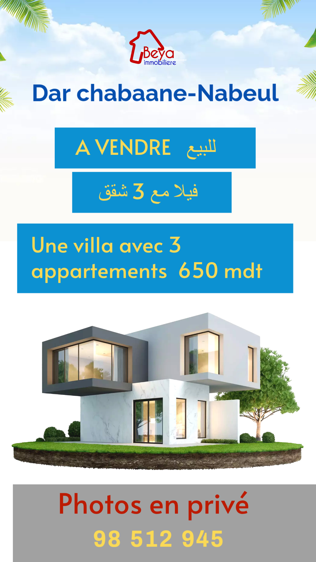 Dar Chaabane Elfehri&nbsp;Dar Chaabane Elfehri&nbsp;Vente&nbsp;Maisons&nbsp;Une villa avec 3 appartements vvm102